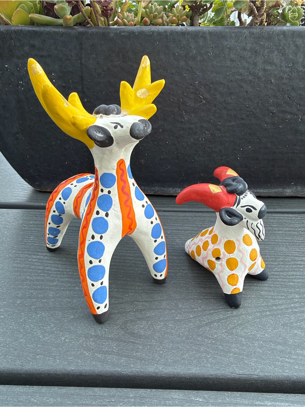 Vintage Russian Dymkovo Folk Art Reindeer & Goat Whistle Figurines Set - Picture 8 of 13